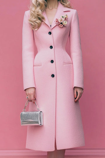 Pink Notched Lapel Single Breasted Long Sleeve Blazer Dress